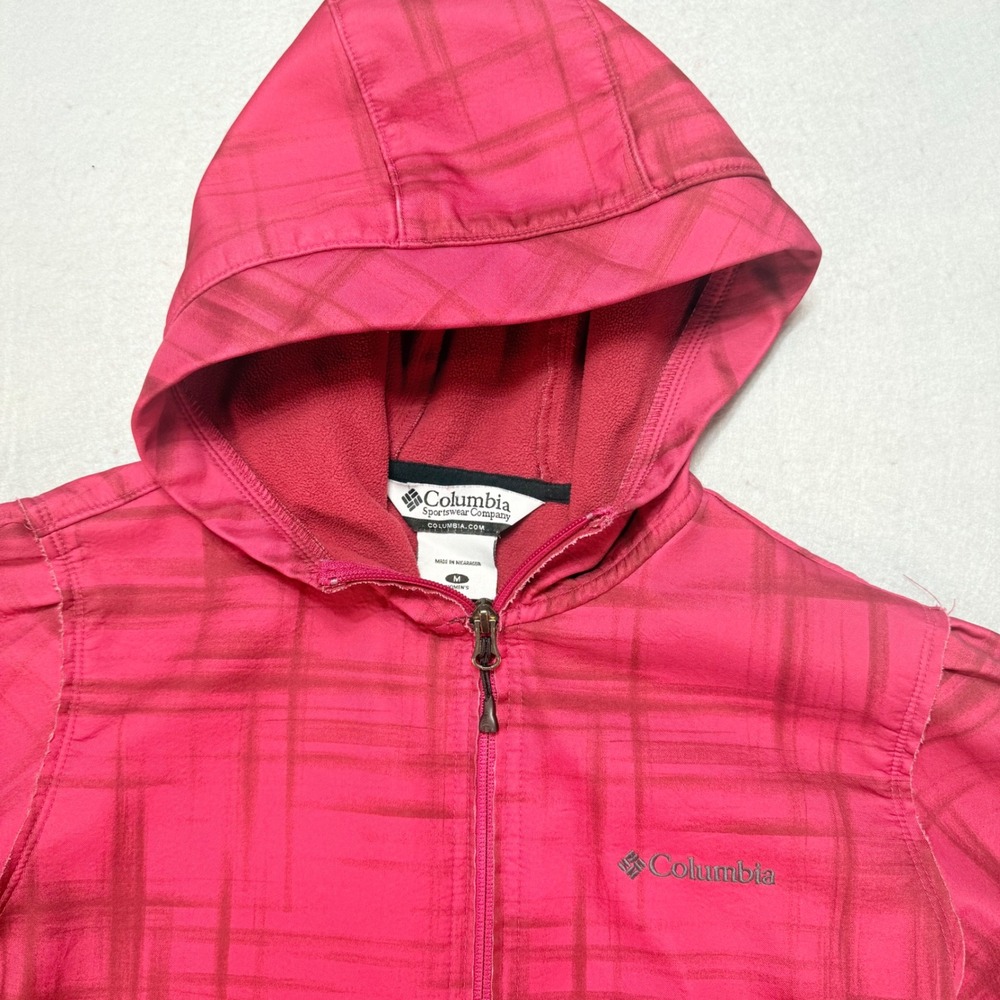 Columbia Full Zip Hooded Jacket Plaid Activewear Coat Pink Women's M, Fashion